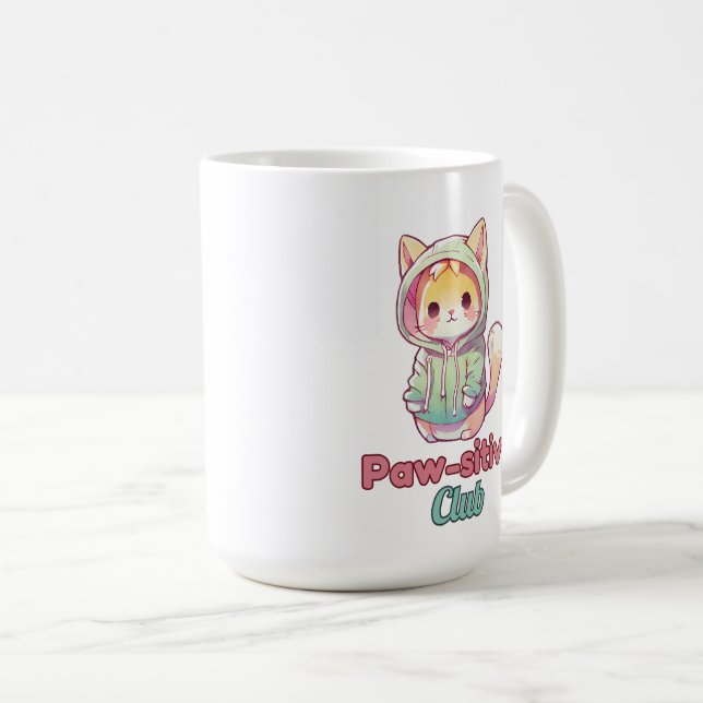 Paw‑sitive Club Cat Design – Cute Animal Lover Coffee Mug (Front Right)