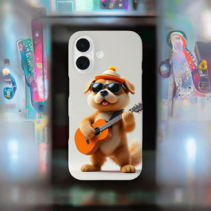 Paw-sitive Vibes: Cute Dog with Guitar iPhone 16 Case