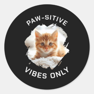 Paw Sitive Vibes Only Cat Photo Black  Classic Round Sticker