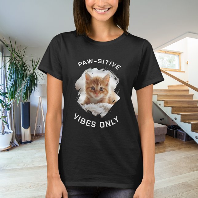 Paw-sitive vibes only cat photo black T-Shirt (Creator Uploaded)