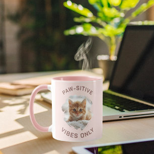 Paw-sitive vibes only cat photo pink mug