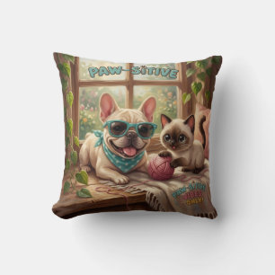 Paw-Sitive Vibes Only Cute Dog & Cat Photo Collage Cushion