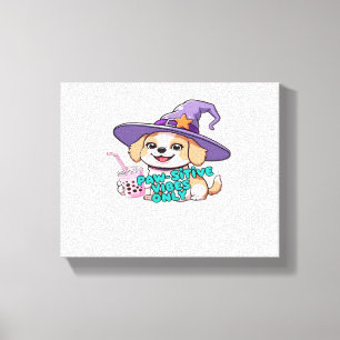 Paw-sitive Vibes Only – Cute Dog With Bubble Tea a Canvas Print