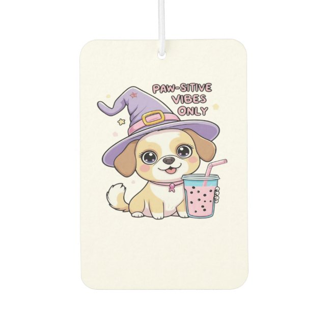 Paw-sitive Vibes Only � Cute Dog With Bubble Tea a Car Air Freshener (Front)