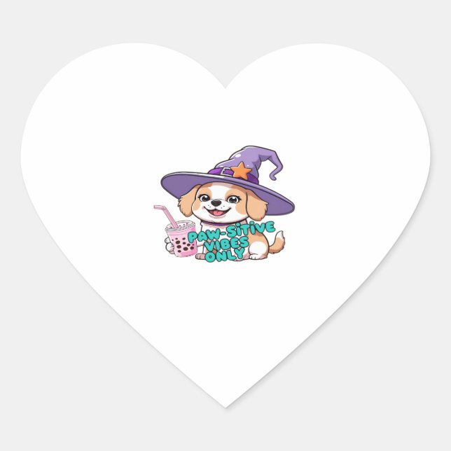 Paw-sitive Vibes Only � Cute Dog With Bubble Tea a Heart Sticker (Front)