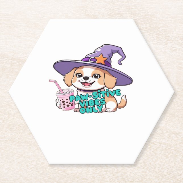 Paw-sitive Vibes Only � Cute Dog With Bubble Tea a Paper Coaster (Front)
