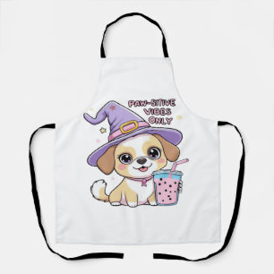 Paw-sitive Vibes Only Cute Dog With Bubble Tea Hal Apron