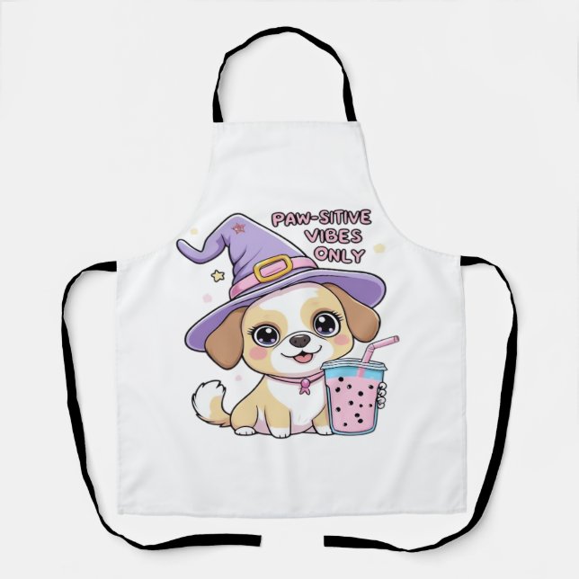 Paw-sitive Vibes Only Cute Dog With Bubble Tea Hal Apron (Front)