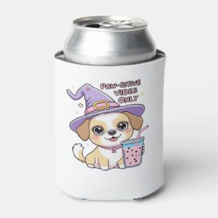 Paw-sitive Vibes Only Cute Dog With Bubble Tea Hal Can Cooler