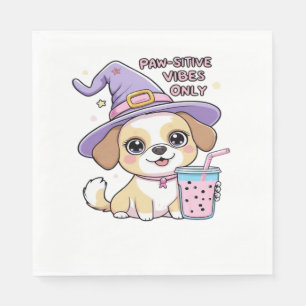 Paw-sitive Vibes Only Cute Dog With Bubble Tea Hal Napkin