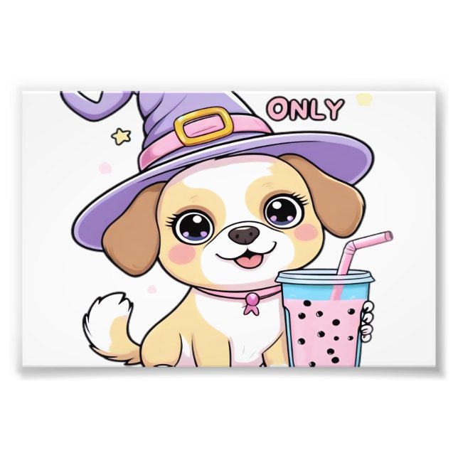 Paw-sitive Vibes Only Cute Dog With Bubble Tea Hal Photo Print (Front)