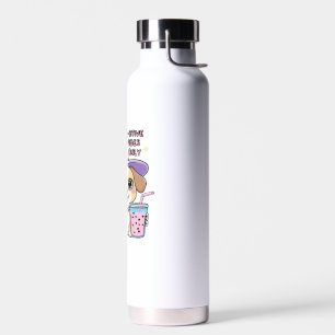 Paw-sitive Vibes Only Cute Dog With Bubble Tea Hal Water Bottle
