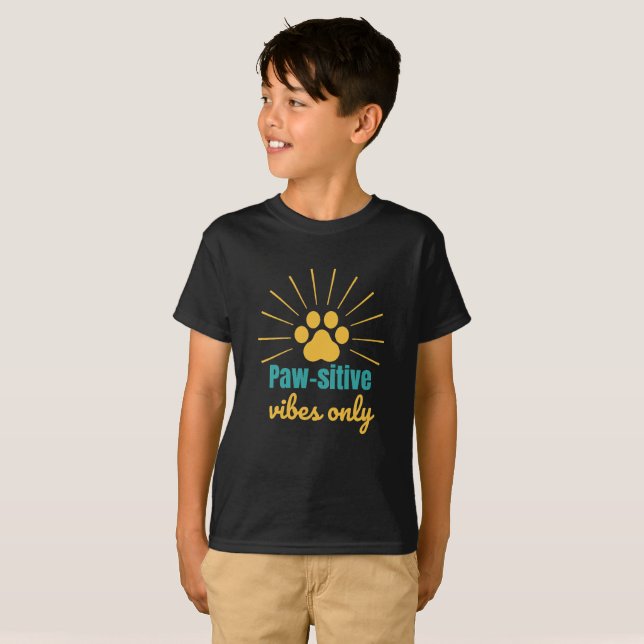 Paw‑sitive Vibes Only | Cute Paw Print animal T-Shirt (Front Full)