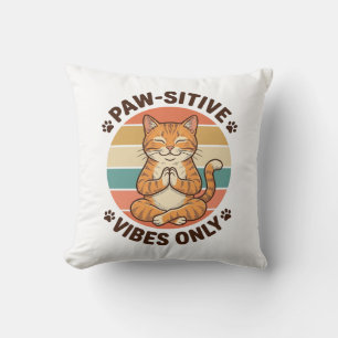 Paw-Sitive Vibes Only Meditating Cat Retro Design_ Cushion