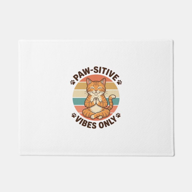 Paw-Sitive Vibes Only Meditating Cat Retro Design_ Doormat (Front)
