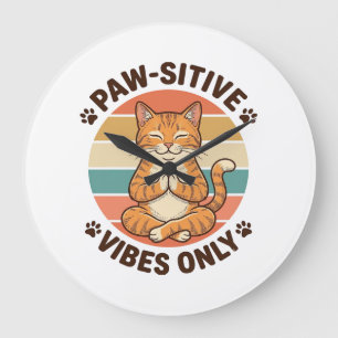 Paw-Sitive Vibes Only Meditating Cat Retro Design_ Large Clock