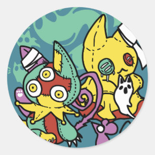 Paw-sitively Frightful   Monstrous Cats Halloween  Classic Round Sticker