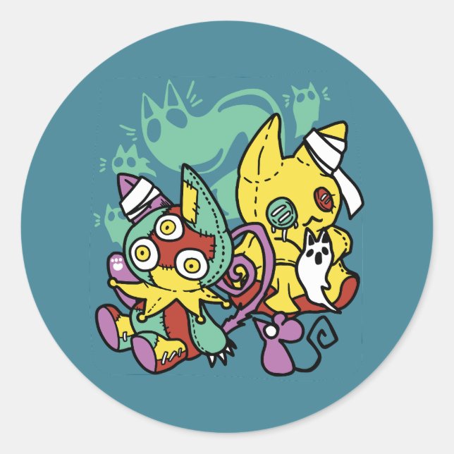 Paw-sitively Frightful | Monstrous Cats Halloween  Classic Round Sticker (Front)