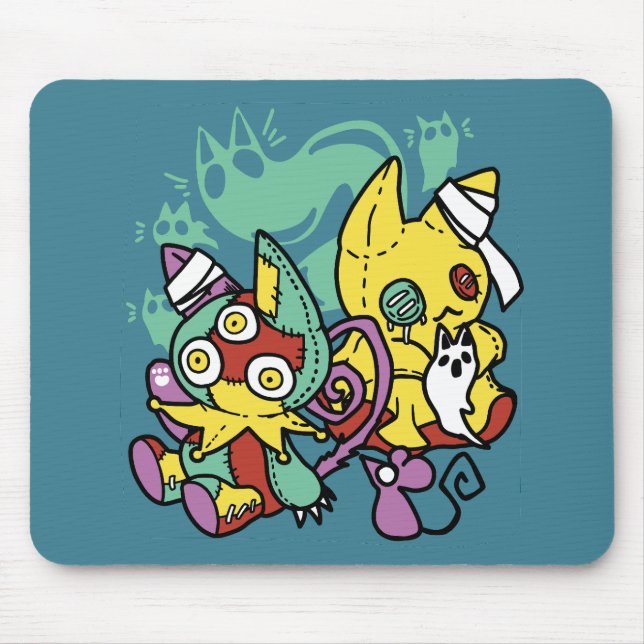 Paw-sitively Frightful | Monstrous Cats Halloween  Mouse Pad (Front)