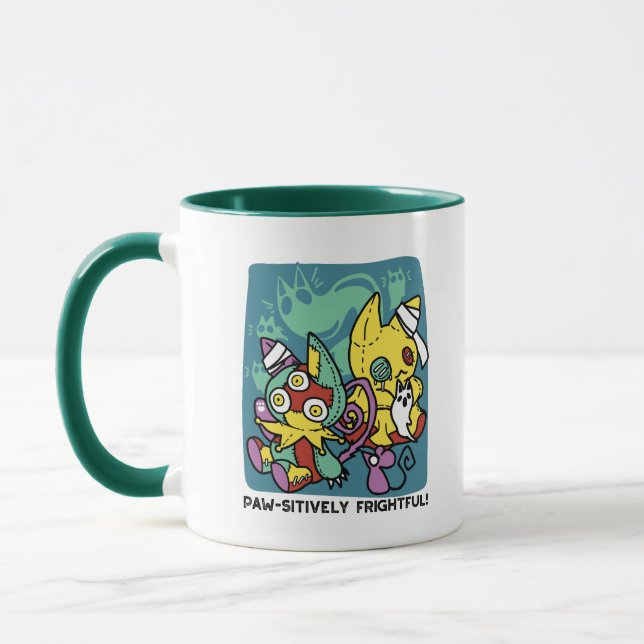 Paw-sitively Frightful | Monstrous Cats Halloween  Mug (Left)