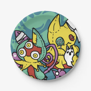 Paw-sitively Frightful Monstrous Cats Halloween Paper Plate