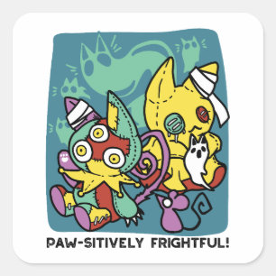 Paw-sitively Frightful Monstrous Cats Halloween Square Sticker