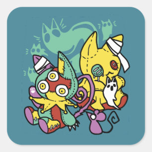 Paw-sitively Frightful Monstrous Cats Halloween Square Sticker