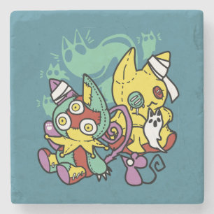 Paw-sitively Frightful Monstrous Cats Halloween Stone Coaster