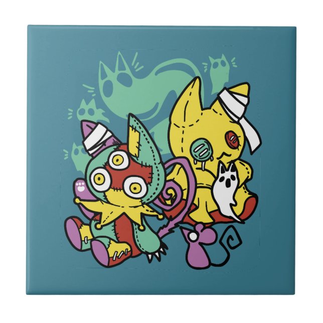 Paw-sitively Frightful | Monstrous Cats Halloween  Tile (Front)