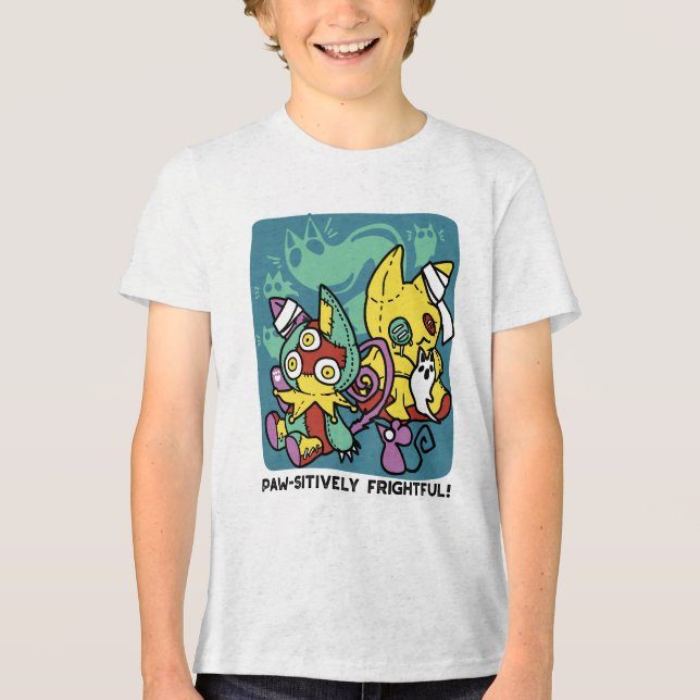 Paw-sitively Frightful | Monstrous Cats Halloween  Tri-Blend Shirt (Front)