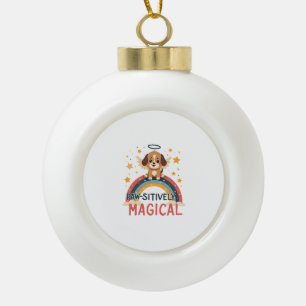 Paw-sitively Magical Puppy Vintage Rainbow Angel D Ceramic Ball Christmas Ornament