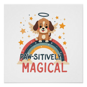 Paw-sitively Magical Puppy Vintage Rainbow Angel D Poster