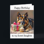 Paw-some Birthday for Sister  | German Shepherd  Card<br><div class="desc">A funny birthday card for a daughter who loves her German Shepherd! A cute German Shepherd dog with her head resting on a birthday present and a cute dog pun inside. Wishing you a paw-some birthday!</div>