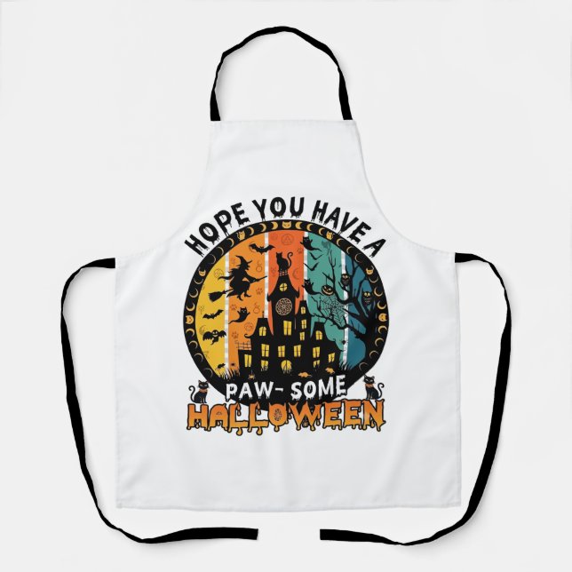 Paw Some Halloween Haunted House Witch Black Cats_ Apron (Front)