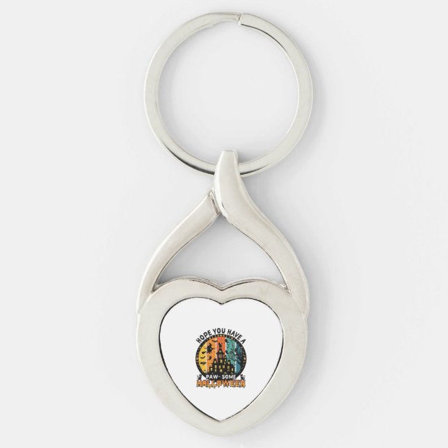 Paw Some Halloween Haunted House Witch Black Cats_ Key Ring (Front)