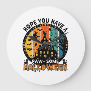 Paw Some Halloween Haunted House Witch Black Cats_ Large Clock