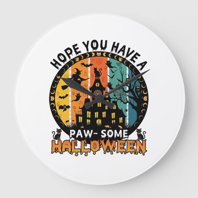 Paw Some Halloween Haunted House Witch Black Cats_ Large Clock (Front)