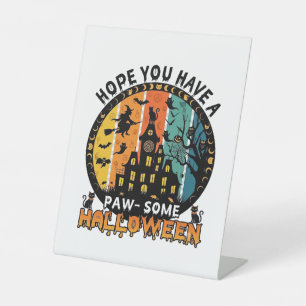 Paw Some Halloween Haunted House Witch Black Cats_ Pedestal Sign