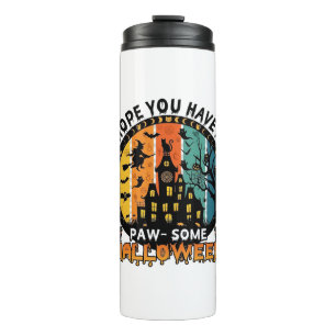 Paw Some Halloween Haunted House Witch Black Cats_ Thermal Tumbler