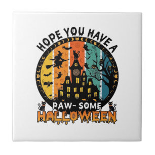 Paw Some Halloween Haunted House Witch Black Cats_ Tile
