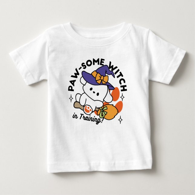 Paw-some Witch in Training – Cute Halloween Dog  Baby T-Shirt (Front)