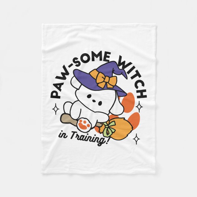 Paw-some Witch in Training – Cute Halloween Dog  Fleece Blanket (Front)