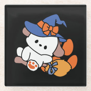 Paw-some Witch in Training – Cute Halloween Dog Glass Coaster