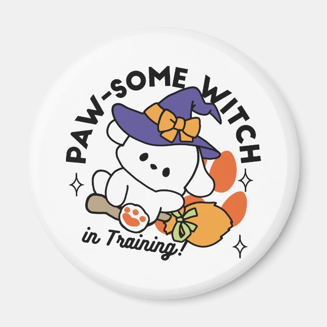 Paw-some Witch in Training – Cute Halloween Dog  Magnet (Front)