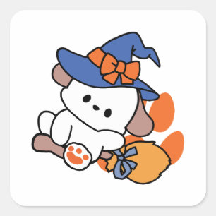 Paw-some Witch in Training – Cute Halloween Dog Square Sticker
