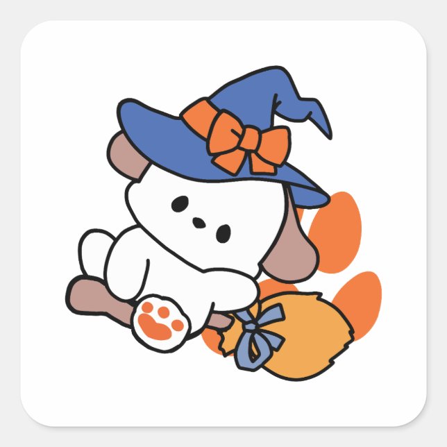Paw-some Witch in Training – Cute Halloween Dog  Square Sticker (Front)