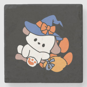Paw-some Witch in Training – Cute Halloween Dog Stone Coaster
