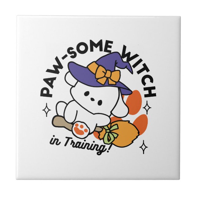Paw-some Witch in Training – Cute Halloween Dog  Tile (Front)