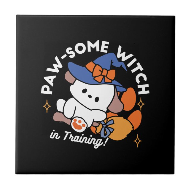 Paw-some Witch in Training – Cute Halloween Dog  Tile (Front)