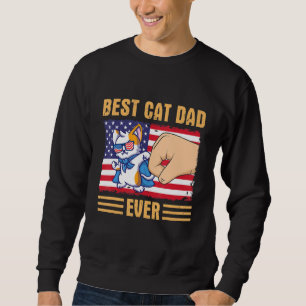 Paw Touching Hand US Flag America Best Cat Dad Eve Sweatshirt